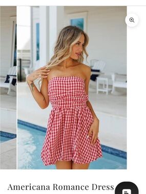 Americana Romance Strapless Red Gingham Dress